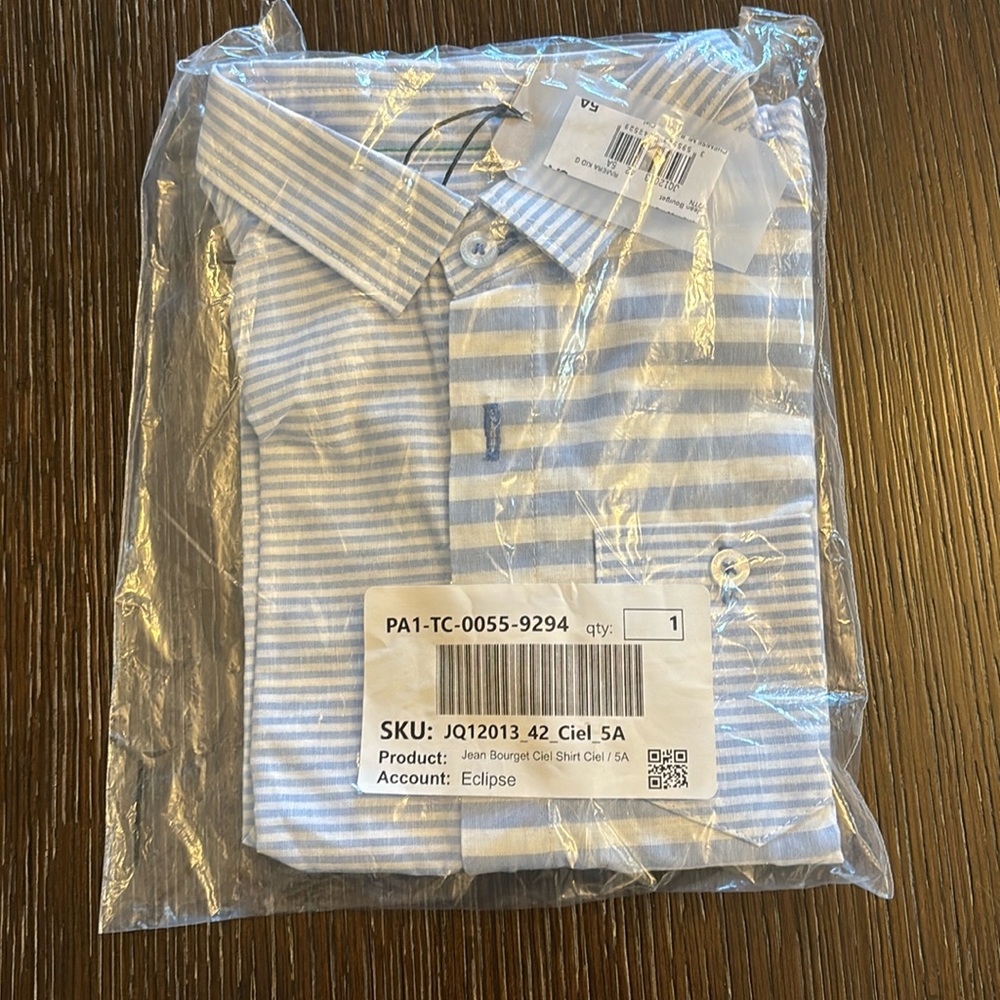 NWT boys Jean Bourget blue stripe button down shirt